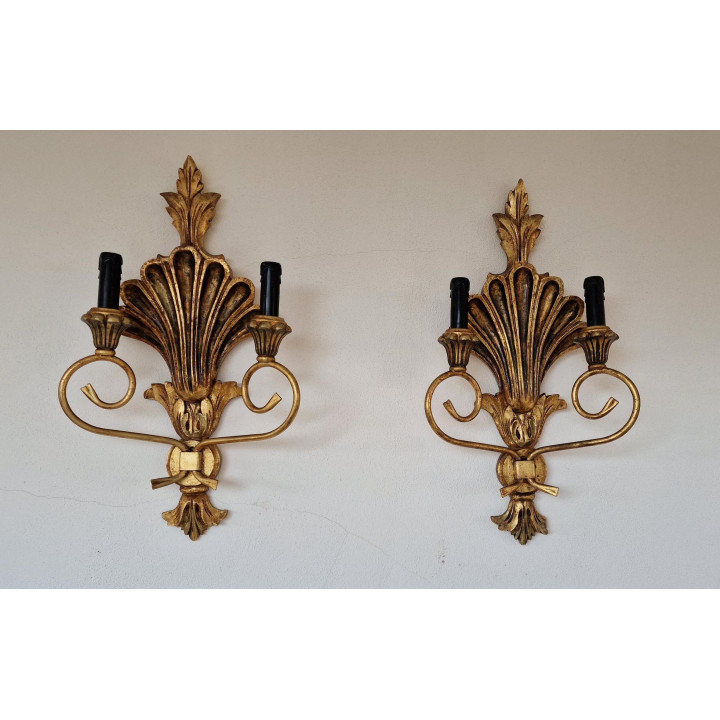 Pair of Vintage Louis XVI Wall Sconces — Carved Gilt Wood