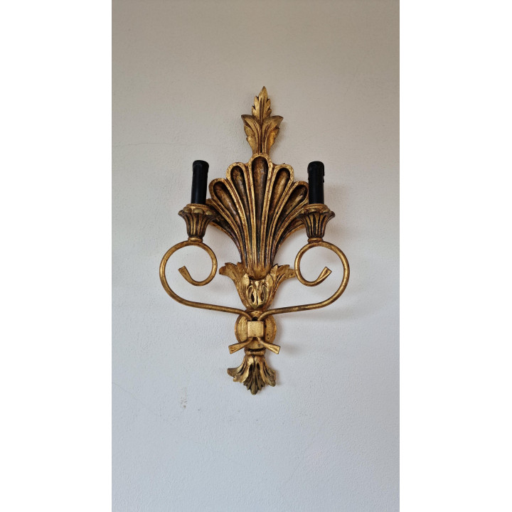 Paar Vintage Wandlampen Lodewijk XVI — Verguld Hout
