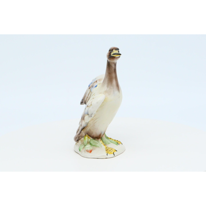 Polychrome Porcelain Goose Sculpture - 1990s Vintage