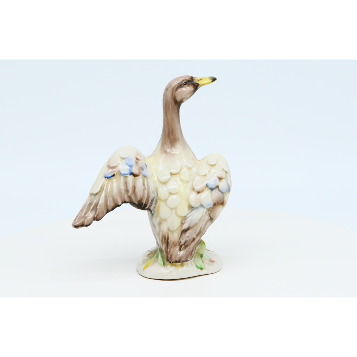 Sculpture d'Oie en Porcelaine Polychrome - Années 90