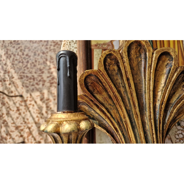 Paar Vintage Wandlampen Lodewijk XVI — Verguld Hout