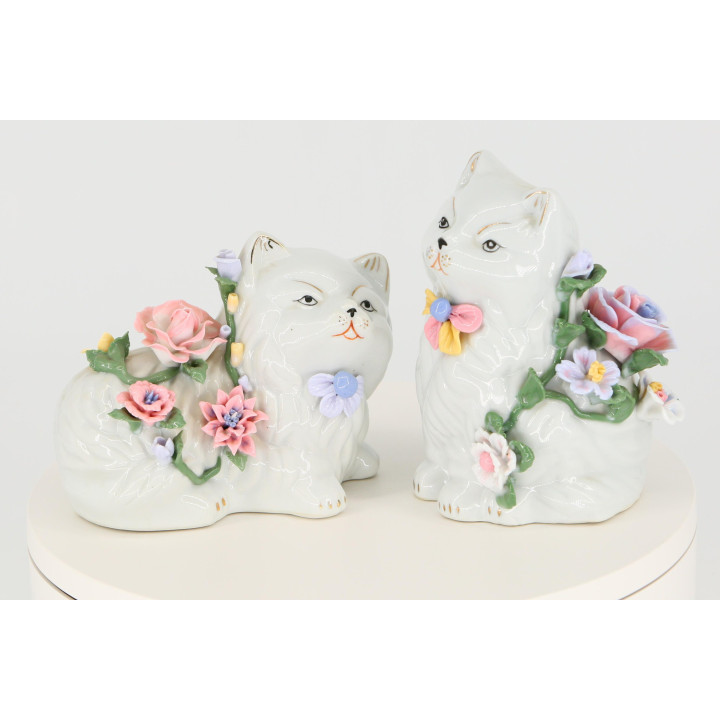 Para Porcelanowych Figurek Kotów - Lata 90.