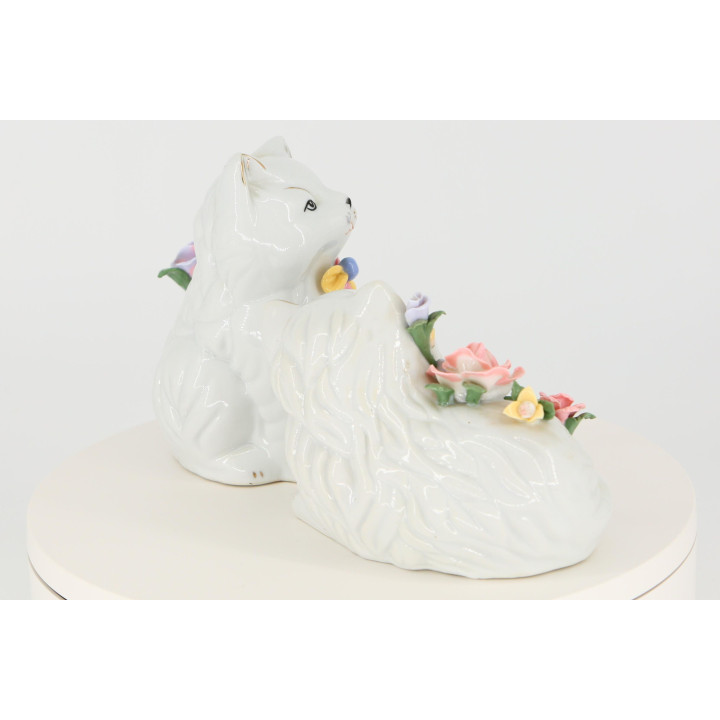 Paire de Sculptures de Chats en Porcelaine - Vintage 90s
