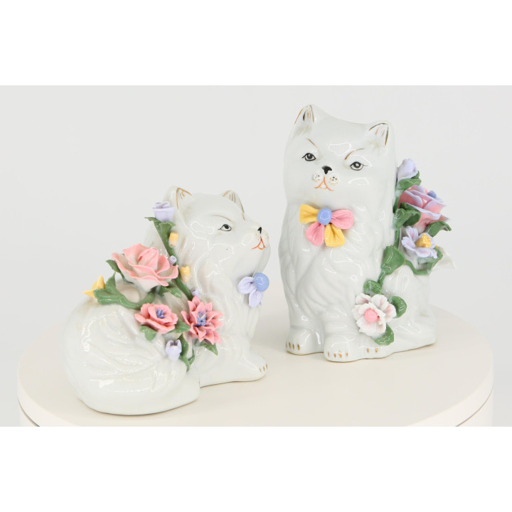 Vintage Porzellan-Katzenfiguren Paar - 90er Jahre