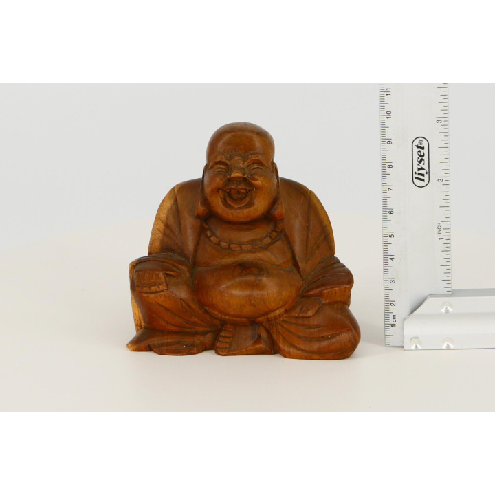 Vintage Wooden Budai Hotei Sculpture - 1990s