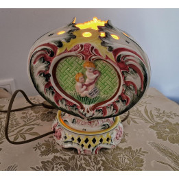 Vintage Italian Baroque Ceramic Lamp - Hand-Painted Cherubs