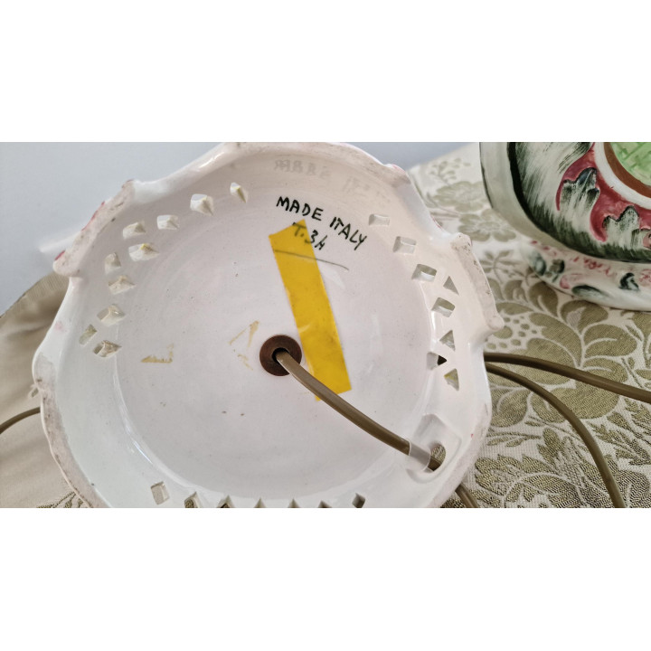 イタリア製ヴィンテージ陶器ランプ 手描きバロック様式 ケルビム