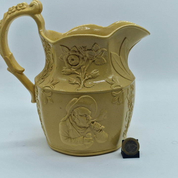19th Century Victorian Glazed Stoneware Jug - Relief Scenes