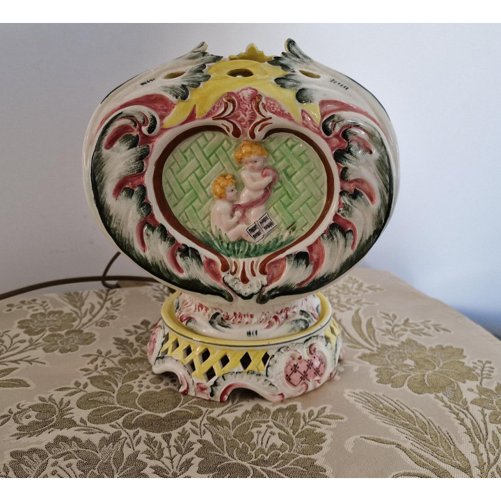 Vintage Italian Baroque Ceramic Lamp - Hand-Painted Cherubs