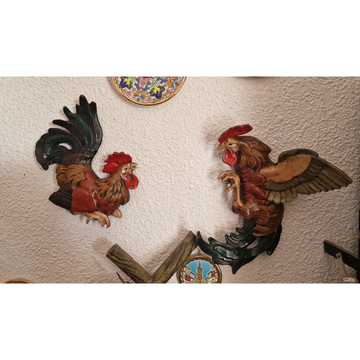 Gallos de Cerámica de Manises Vintage - Decoración de Pared Años 60
