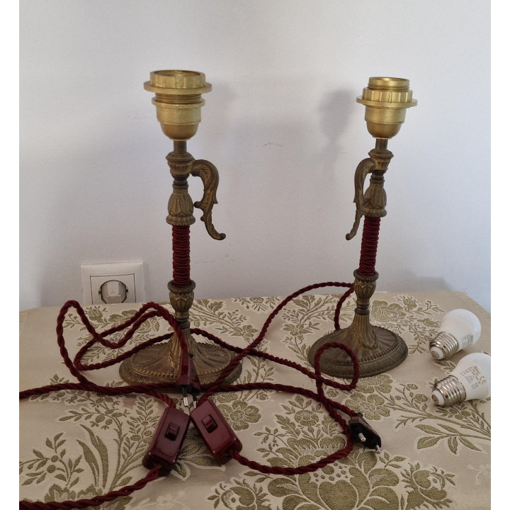 Pair of Vintage Brass Table Lamps | 1940s Mid-Century Style