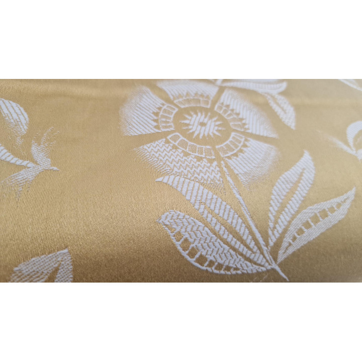 Vintage Jacquard Stof Jaren 60 - Mosterdgeel Bloemmotief (4,4m)