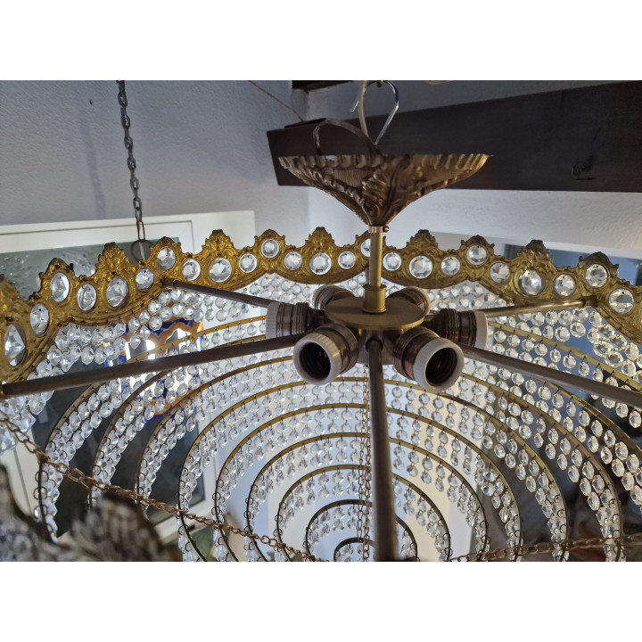 Lámpara de Techo Vintage Cascada 1960, España, Bronce y Vidrio