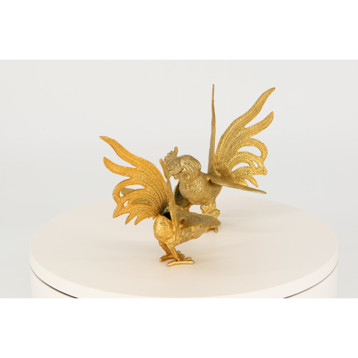 Esculturas de Galos de Briga em Metal Dourado Vintage