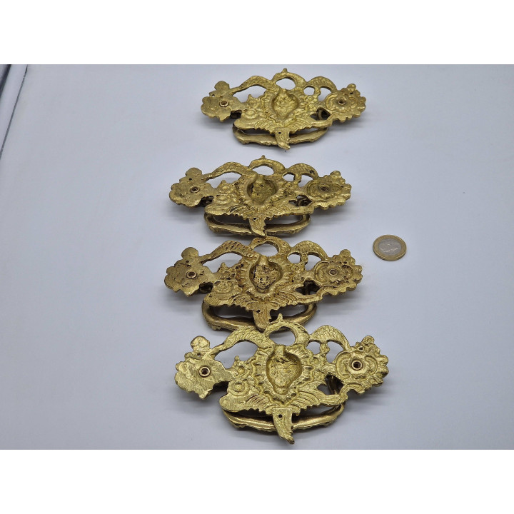 4er-Set Antike Bronze-Möbelgriffe Neorokoko (1920er)