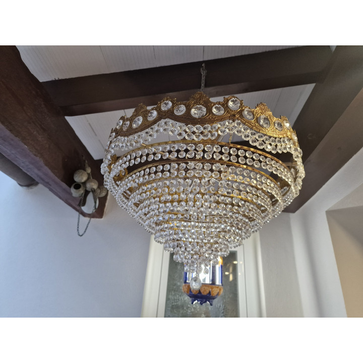 1960s Vintage Spanish Cascade Chandelier, Bronze & Glass