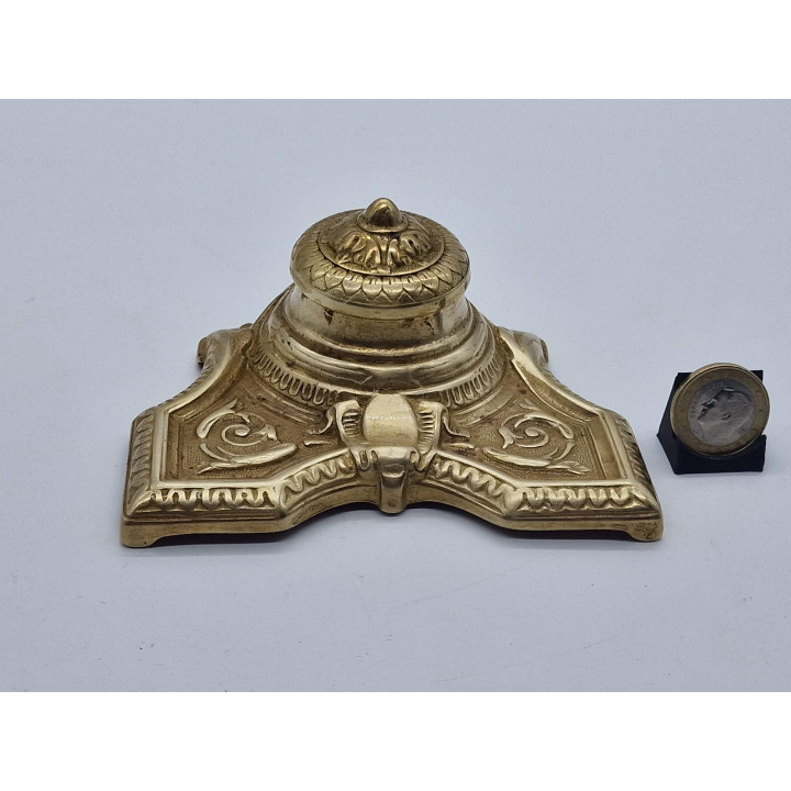 Antique Art Nouveau Brass Inkwell - French 1910s