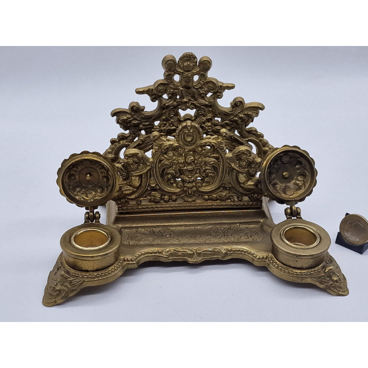 アンティーク・ネオロココ調 真鍮製ダブルインク壺 (1900年頃)