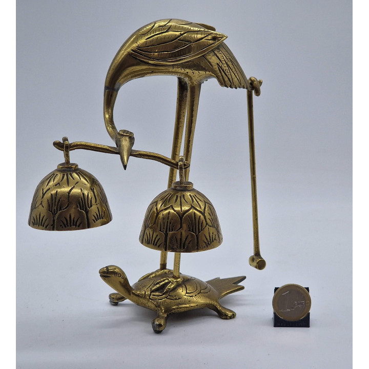Campainha de Bronze Garça e Tartaruga - China c. 1970