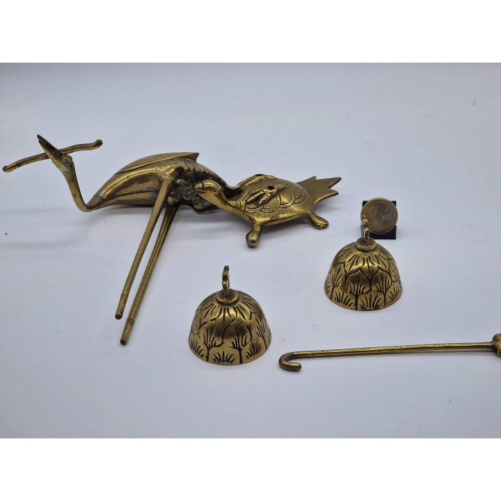 Campainha de Bronze Garça e Tartaruga - China c. 1970
