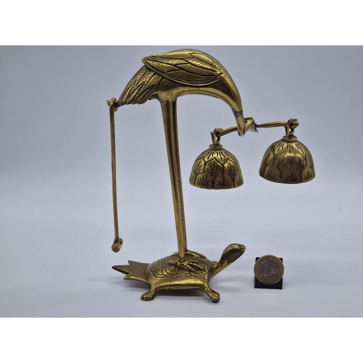 Chinese Bronze Crane and Turtle Table Bell - circa 1970
