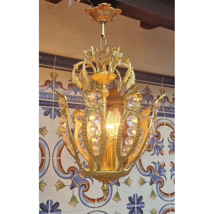 Lámpara de Araña Española Vintage - Latón y Cristal 1960