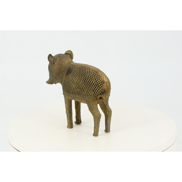 Javali de Bronze Dhokra - Arte Tribal Indiana de 1970