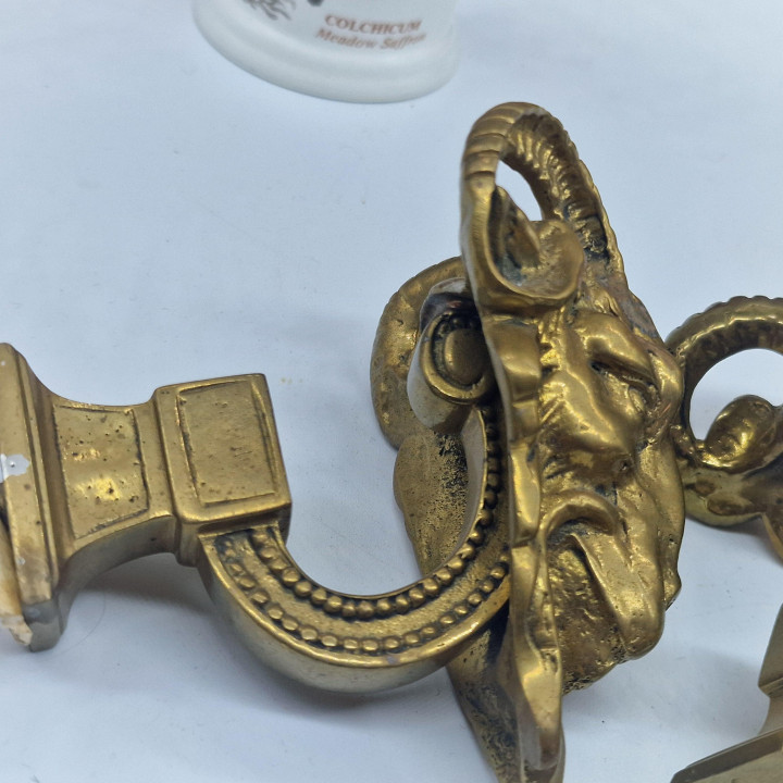Supports de Tringle à Rideaux en Bronze Tête de Bélier (Paire)