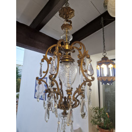 Lampadario Luigi XV in Bronzo e Cristallo, anni '40