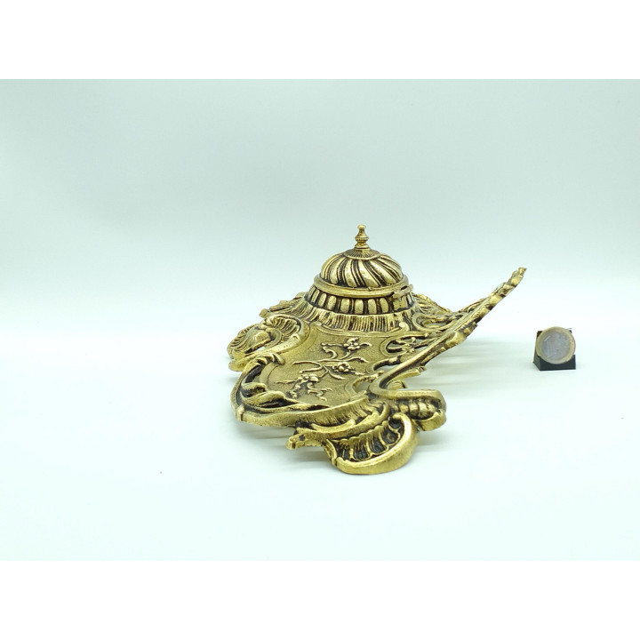 Antikes Tintenfass aus vergoldeter Bronze, 19. Jh. Rococo