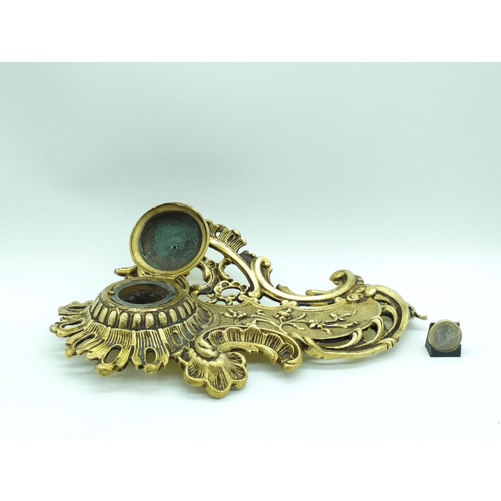 Antieke 19e-eeuwse verguld bronzen inktpot Rococo-stijl