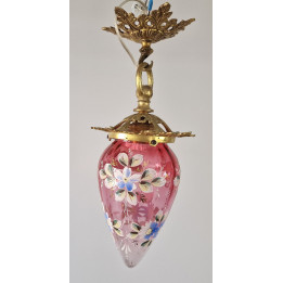 スペイン製ヴィンテージ ブロンズ 天井照明 ピンクガラス