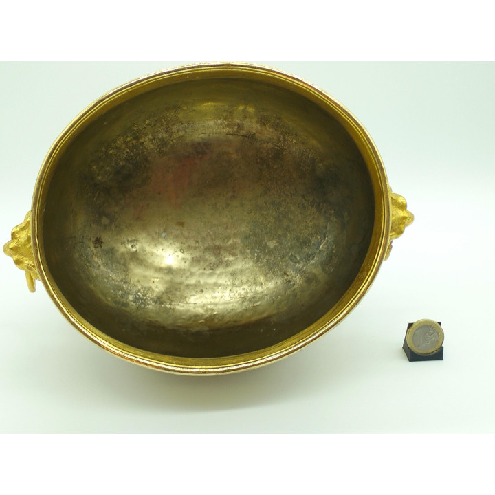 1930s Neoclassical Cast Brass Cache-Pot - Antique Lion Planter