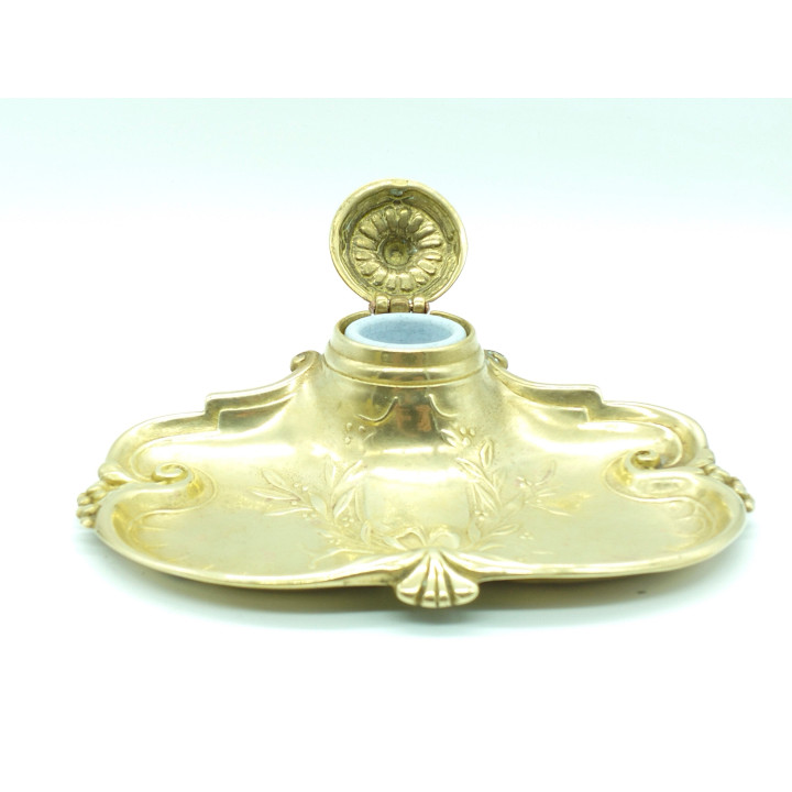 Calamaio antico in ottone stile neorococò, 1920