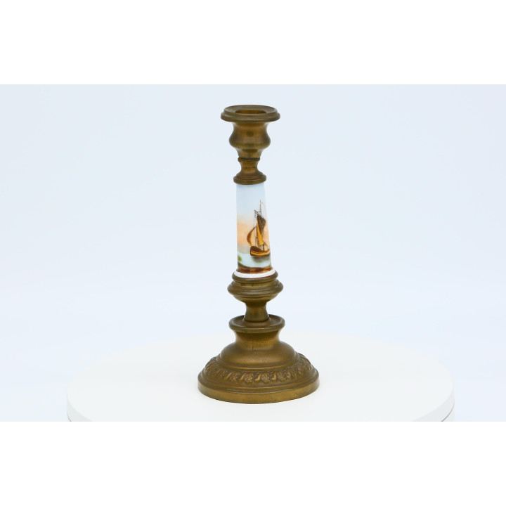 Candelero de Bronce y Porcelana Neoclásico (1910-1920)