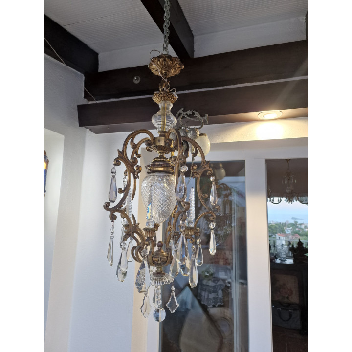 Lustre Estilo Luís XV em Bronze e Cristal, anos 40