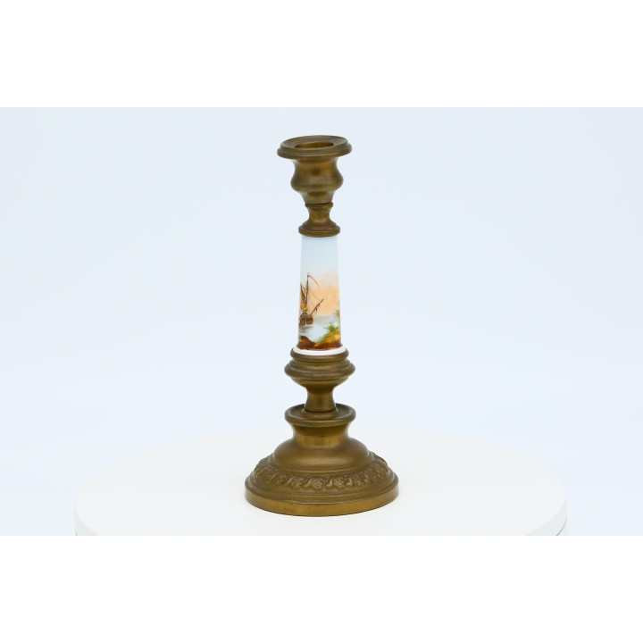 Antiker Kerzenständer aus Bronze und Porzellan (ca. 1910-1920)