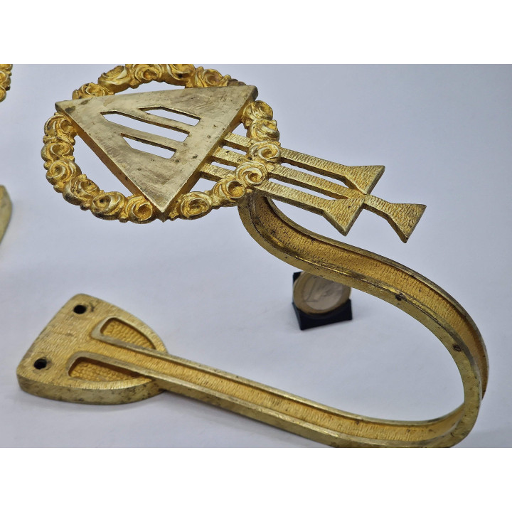 Pair of Antique Bronze Curtain Rod Brackets, Empire Style 1910s