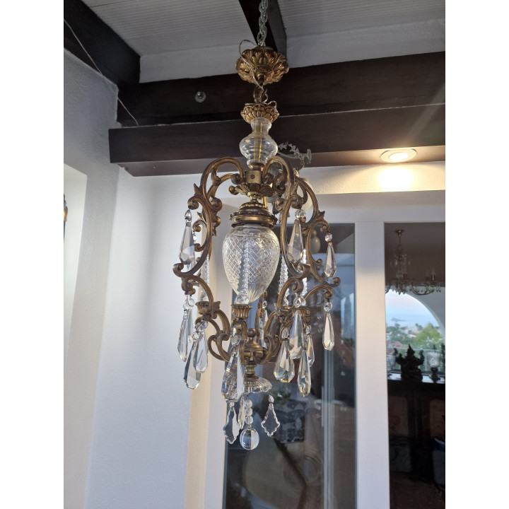 Louis XV Style Bronze & Crystal Chandelier, 1940s