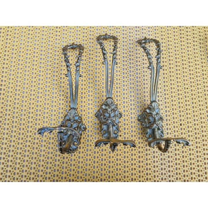 3 Percheros de Pared en Latón Macizo Mascarón Neoclásico