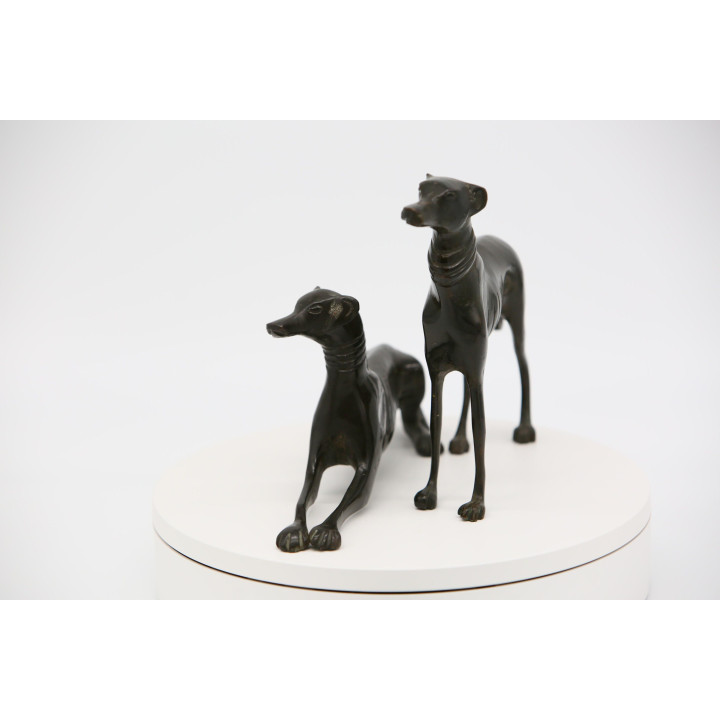 Pair of Solid Bronze Greyhound Sculptures | 1990s Vintage