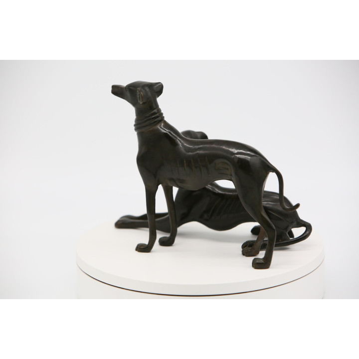 ブロンズ製グレイハウンド彫刻ペア (22cm) 1990年代