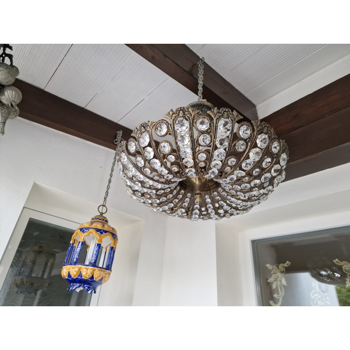 Peris Andreu Vintage Deckenlampe (1960er) | Messing & Kristall