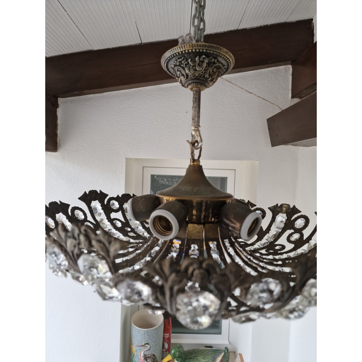Peris Andreu Vintage Deckenlampe (1960er) | Messing & Kristall