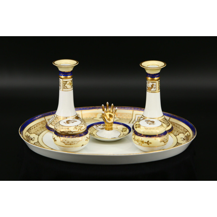 Conjunto de Toucador Noritake Azul Cobalto e Ouro (6 peças)