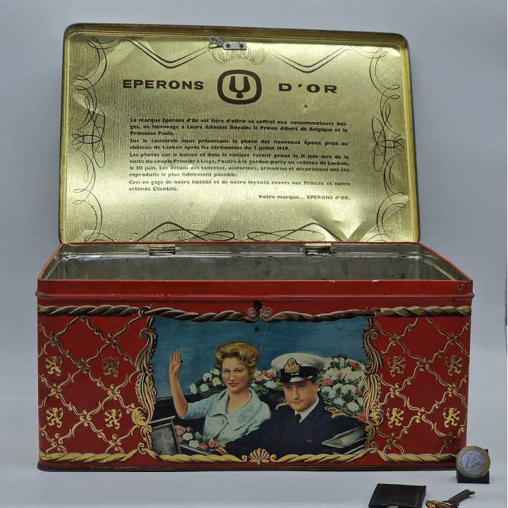 Scatola Litografata Eperons d'Or Matrimonio Reale Belgio 1959