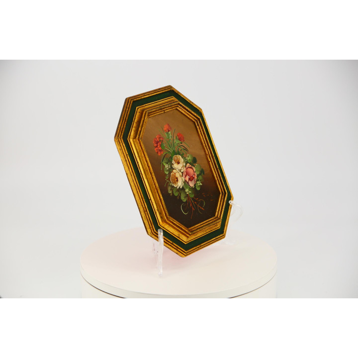 Blumenstillleben der 90er - Vintage-Gemälde Achteckrahmen