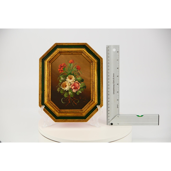 Natureza Morta Floral Anos 90 - Quadro Vintage Octogonal