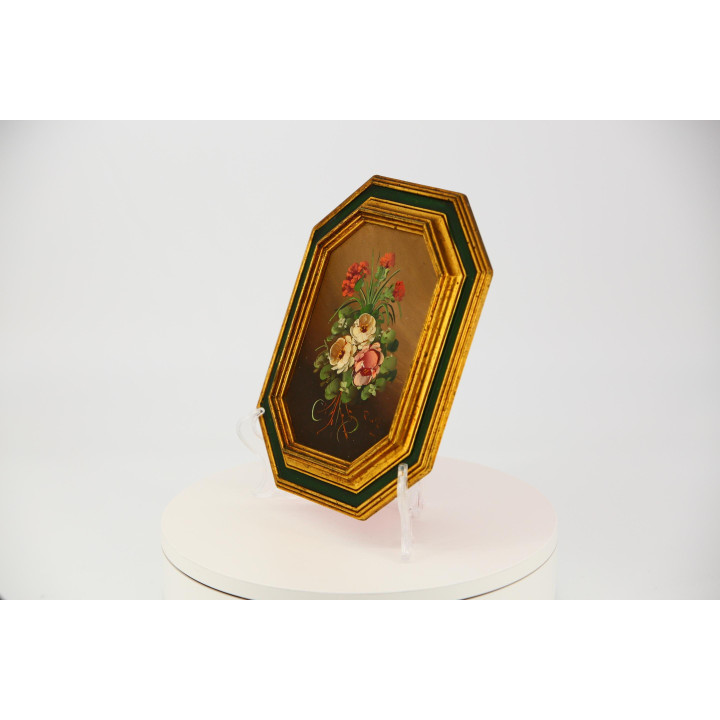 Bloemstilleven Jaren 90 - Vintage Schilderij Achthoekige Lijst