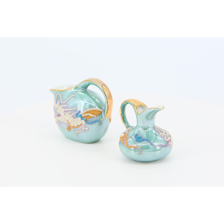 Nakasima Miniature Jars Pair - 1930s Japanese Moriage Porcelain
